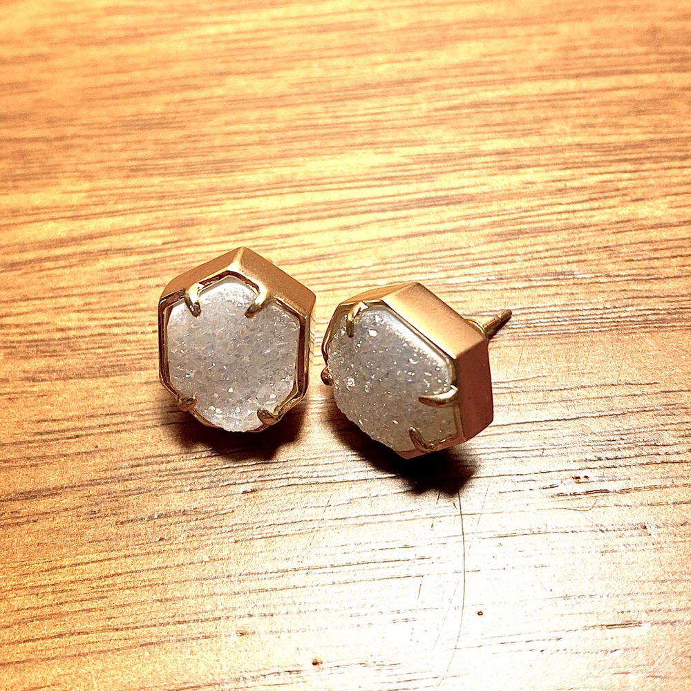 Kendra Scott Gold and White Druzy Stud Earrings